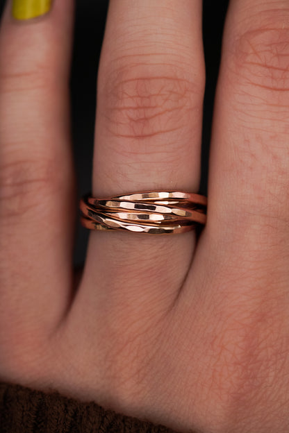 Thin Interlocking Set of 6 Rings, 14K Rose Gold Fill