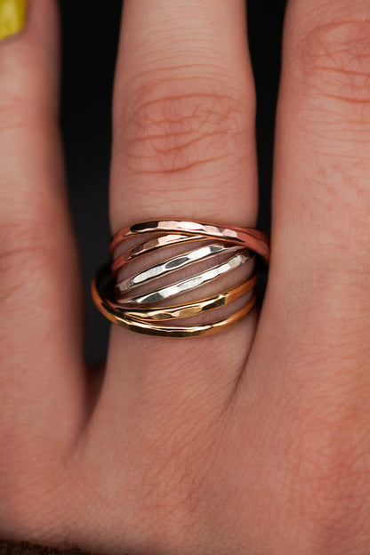 Thin Interlocking Set of 6 Rings, Solid Mixed Metals