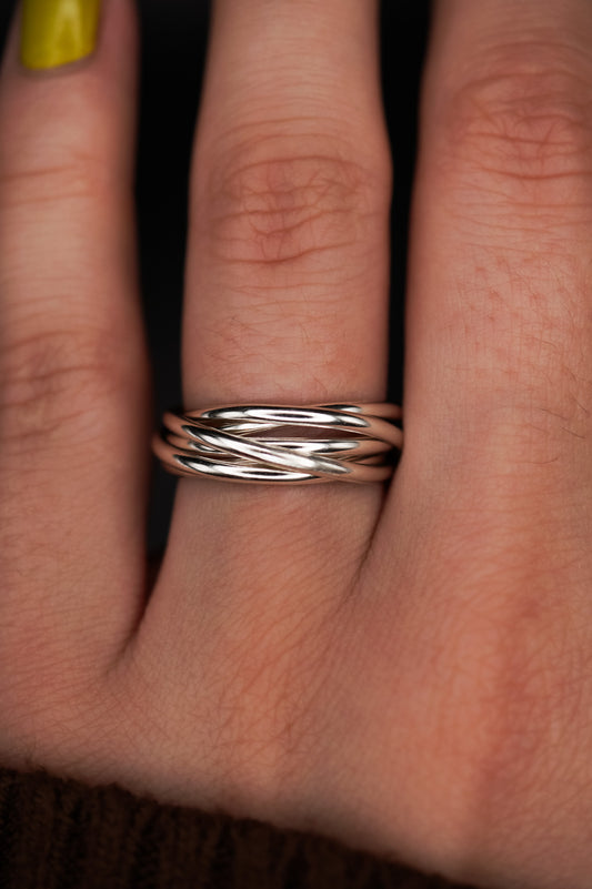 Thin Interlocking Set of 6 Rings, Sterling Silver