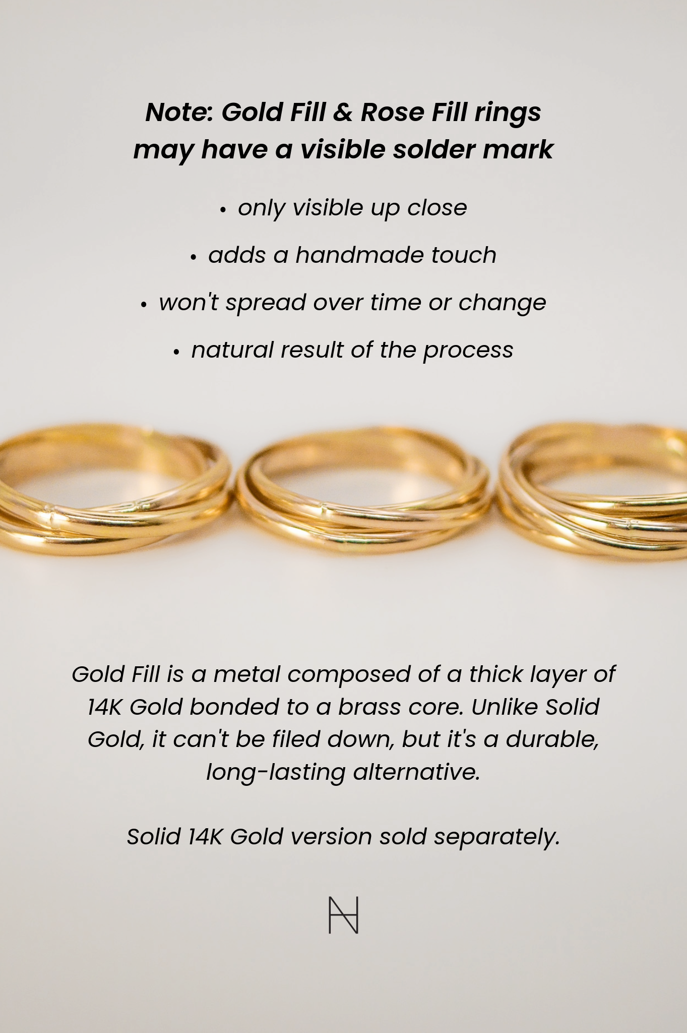 Thin Interlocking Set of 3 Rings, 14K Gold Fill