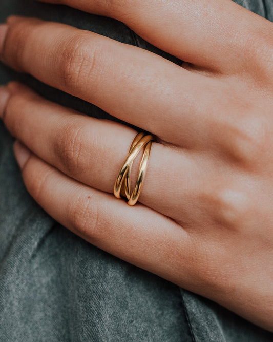 Thick Interlocking Set of 3 Rings, Solid 14K Gold