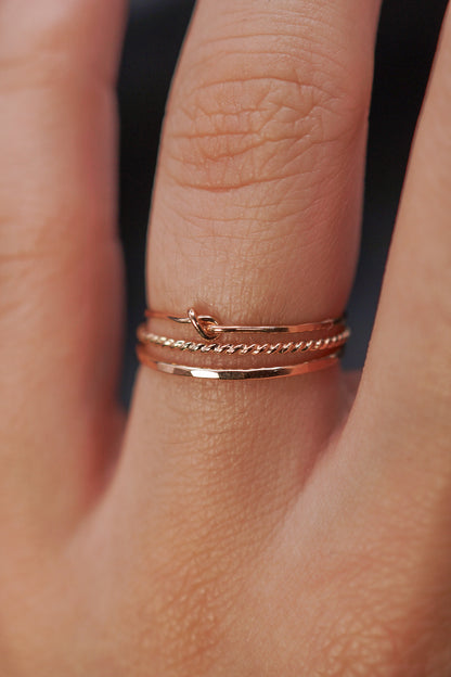 Knot Mixed Texture Set of 3 Stacking Rings, Gold Fill, Rose Gold Fill or Sterling Silver