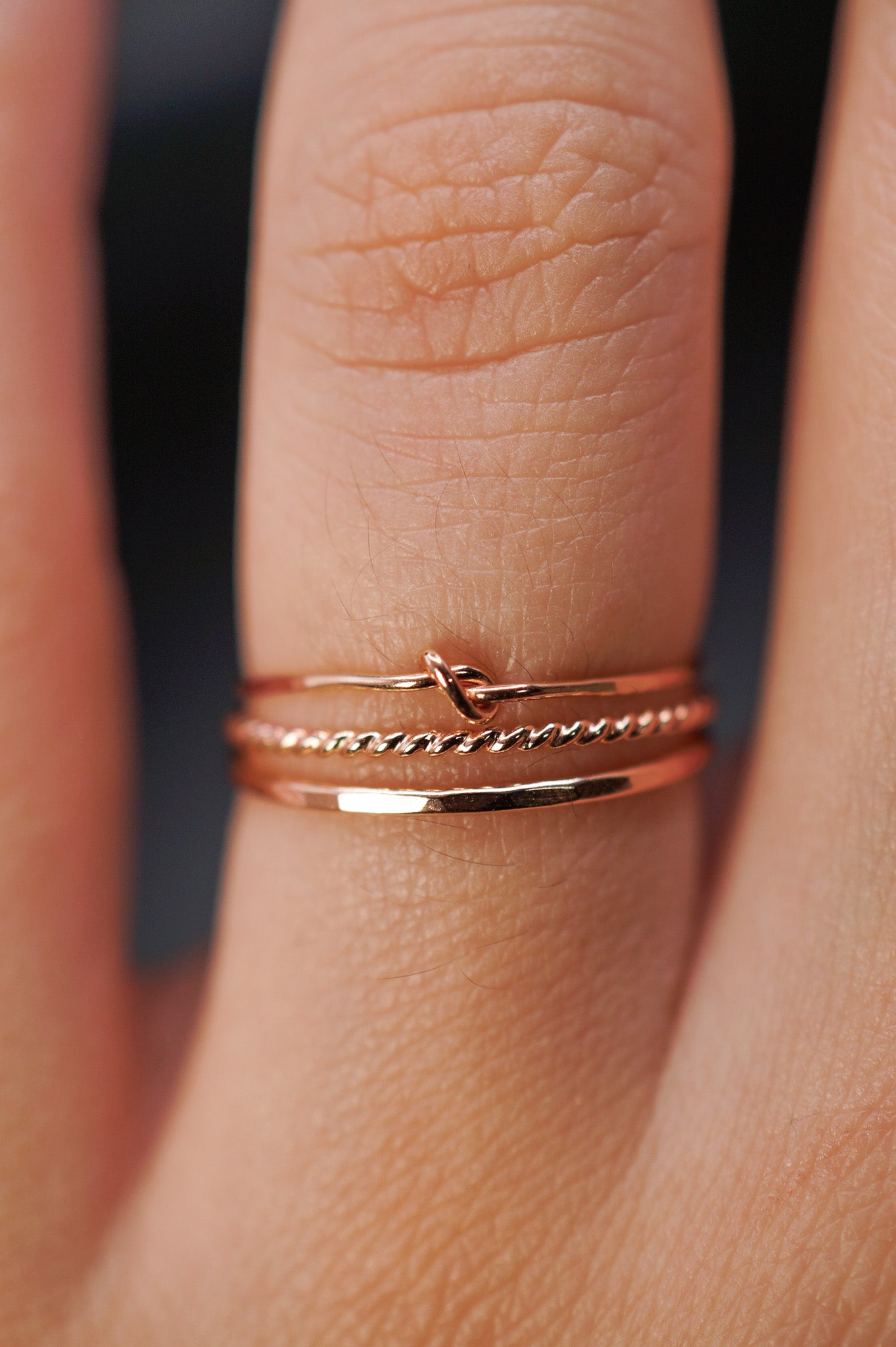 Knot Mixed Texture Set of 3 Stacking Rings, Gold Fill, Rose Gold Fill or Sterling Silver