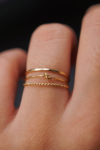 Knot Mixed Texture Set of 3 Stacking Rings, Gold Fill, Rose Gold Fill or Sterling Silver