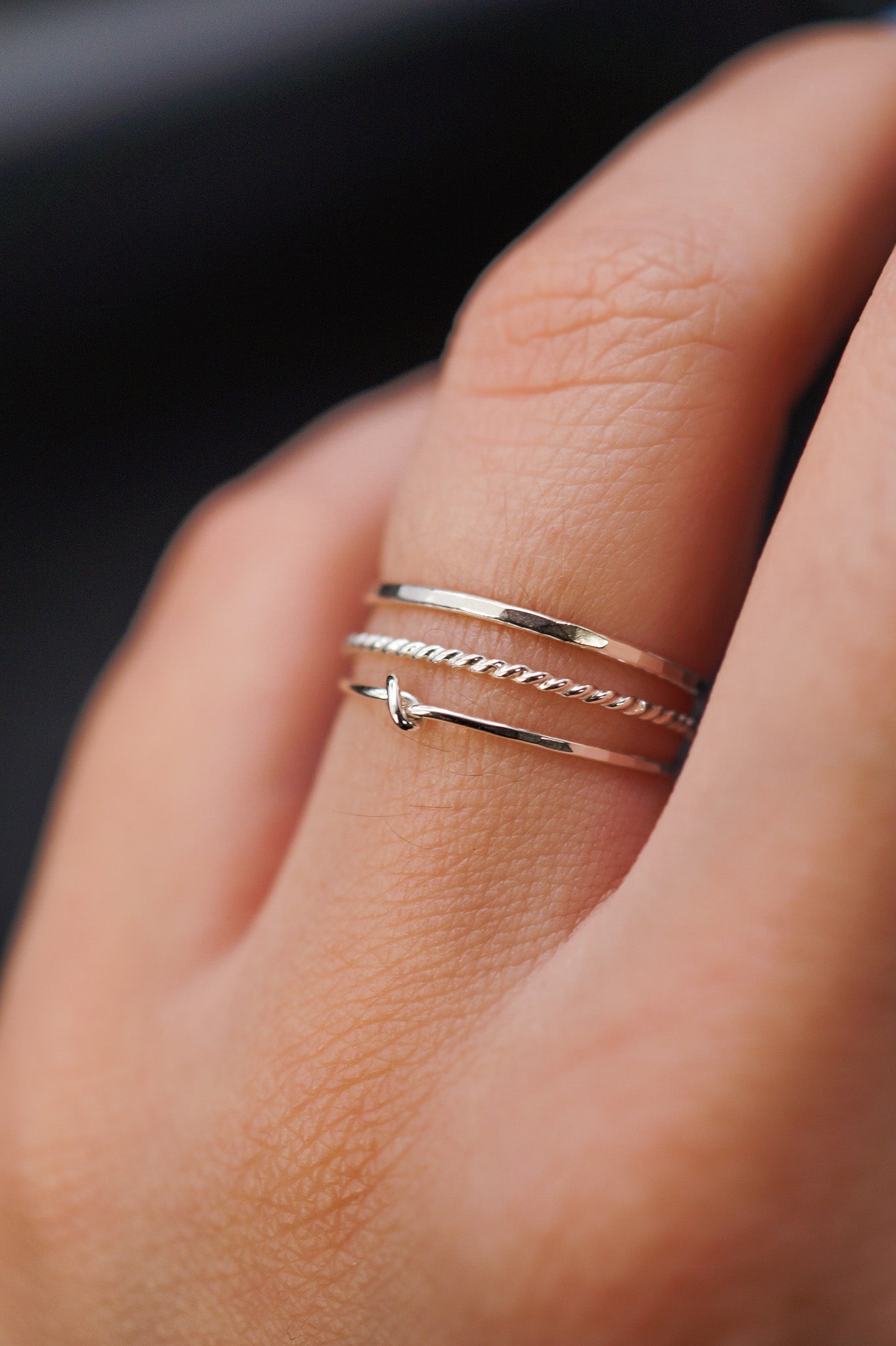 Knot Mixed Texture Set of 3 Stacking Rings, Gold Fill, Rose Gold Fill or Sterling Silver