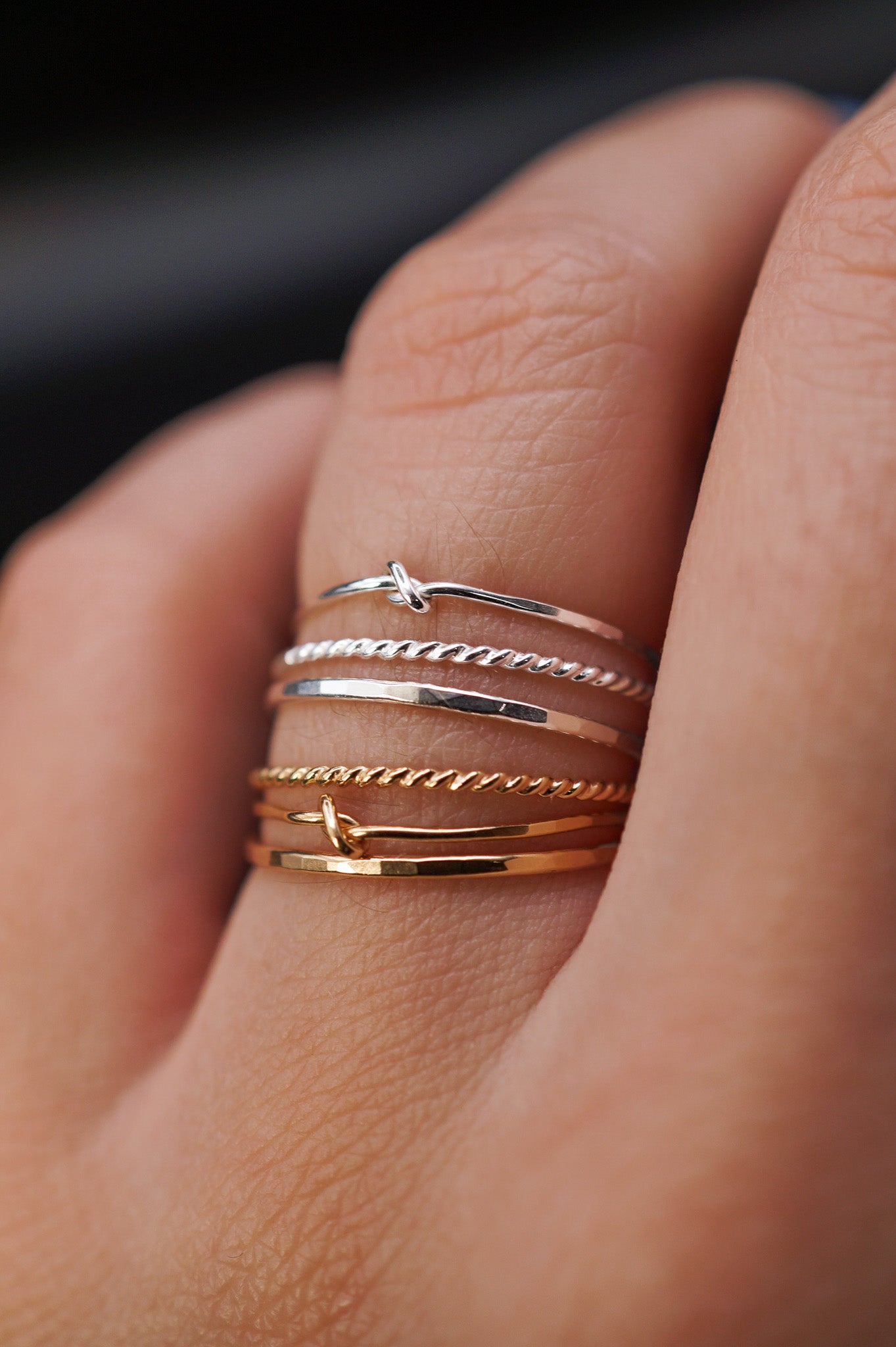 Knot Mixed Texture Set of 3 Stacking Rings, Gold Fill, Rose Gold Fill or Sterling Silver