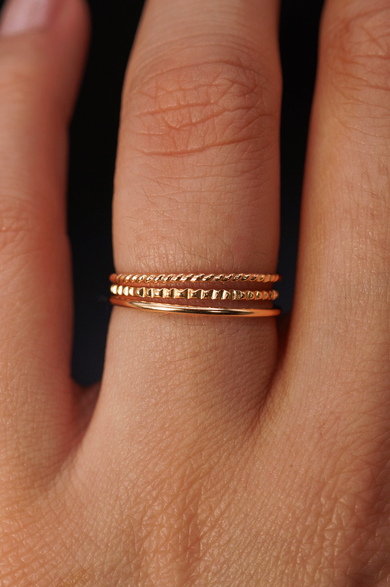 Mixed Texture Set of 3 Stacking Rings, Gold Fill, Rose Gold Fill or St ...