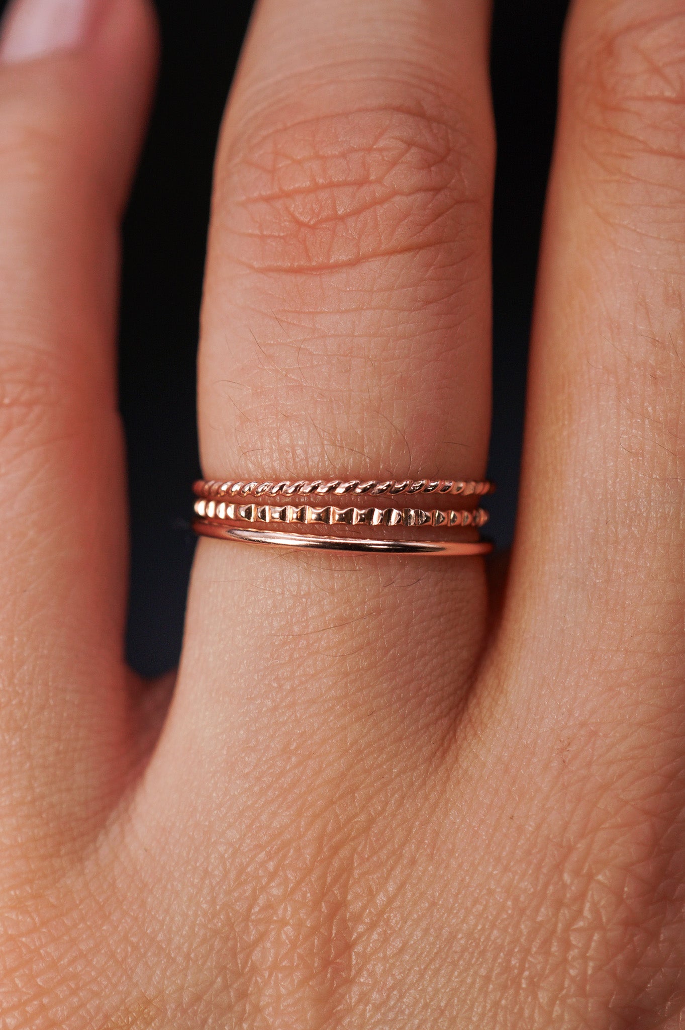 Mixed Texture Set of 3 Stacking Rings, Gold Fill, Rose Gold Fill or Sterling Silver