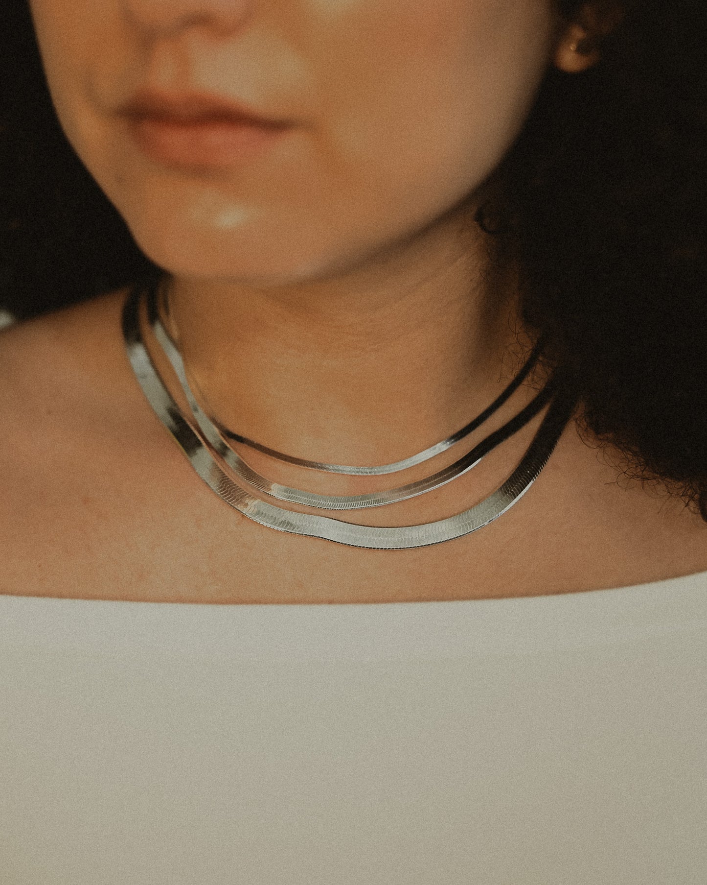 Wide Herringbone Chain Necklace, Silver