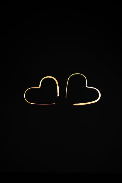 Open Heart Hoop Earrings, Solid 14K Gold or Rose Gold