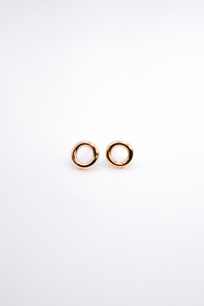 Mini Open Circle Flat Back Stud Earring, Solid Gold or Rose Gold