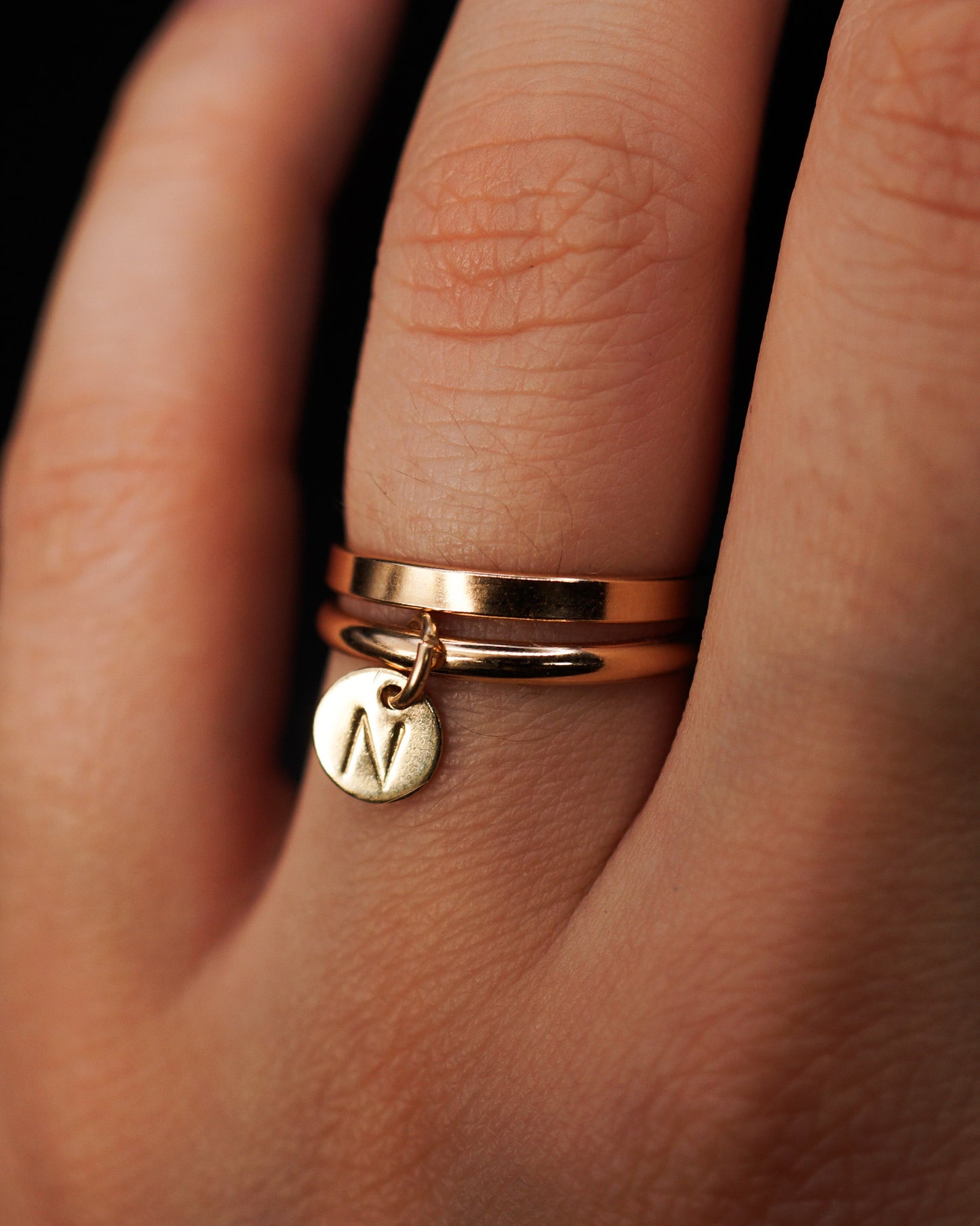 Monogram Charm Ring, 14K Rose Gold Fill