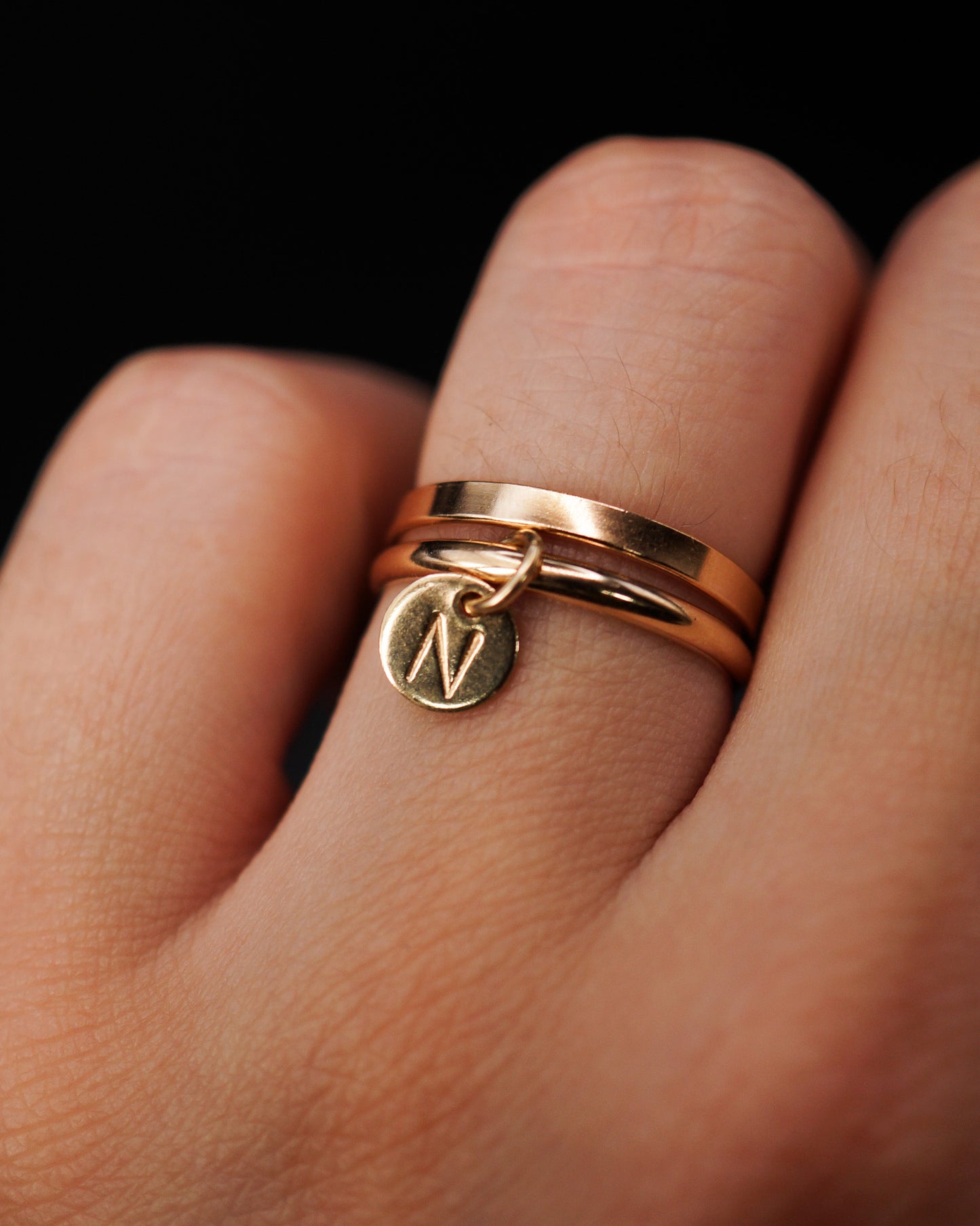 Monogram Charm Ring, 14K Rose Gold Fill