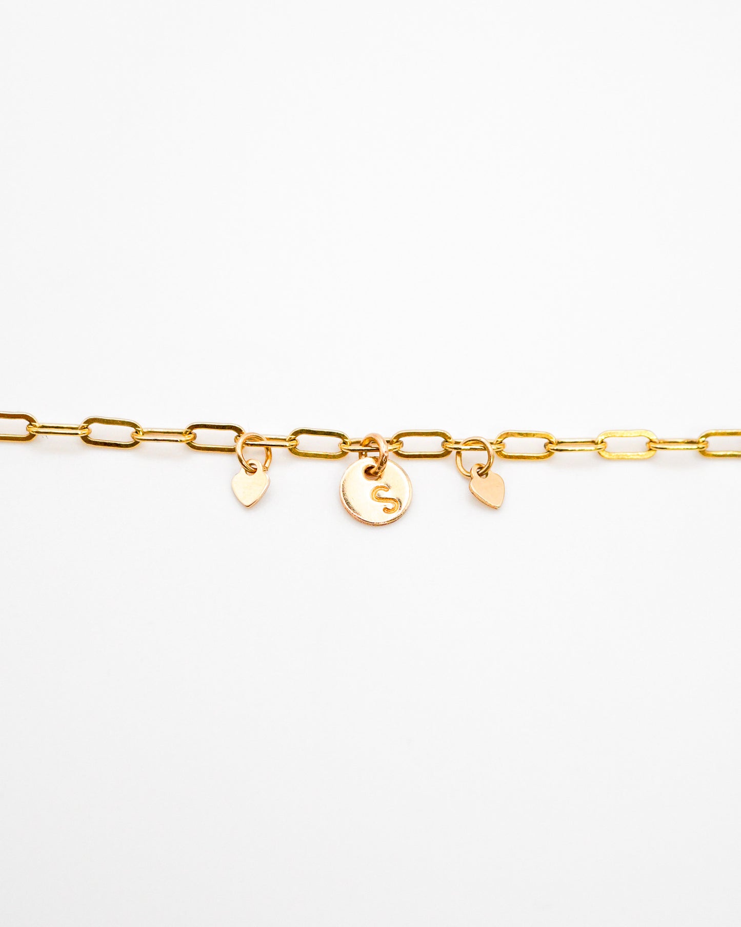 Monogram Charm Bracelet With Hearts, 14K Gold Fill