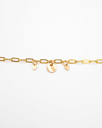 Monogram Charm Bracelet With Hearts, 14K Gold Fill