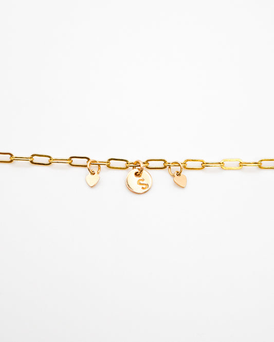 Monogram Charm Bracelet With Hearts, 14K Gold Fill