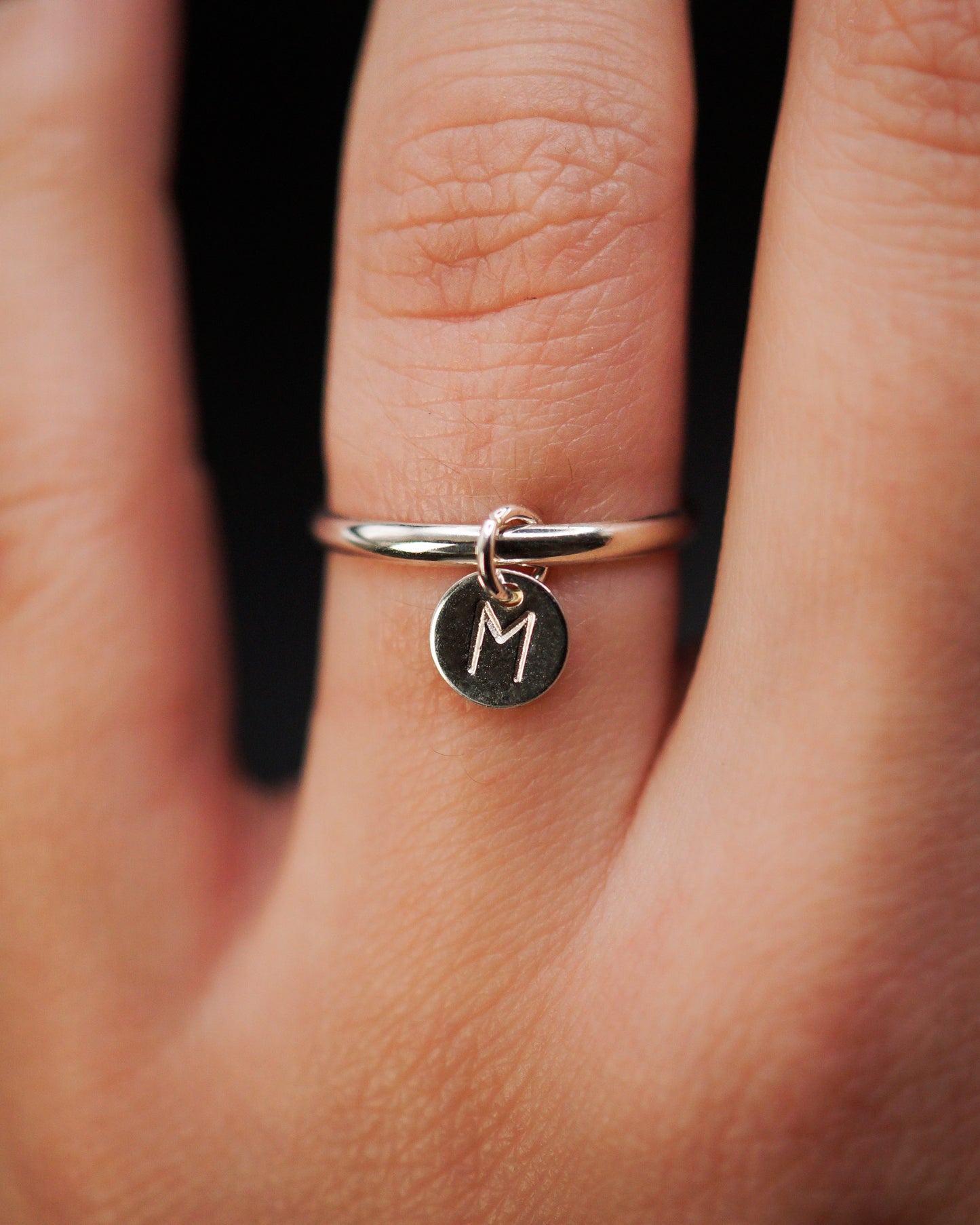 Monogram Charm Ring, Sterling Silver