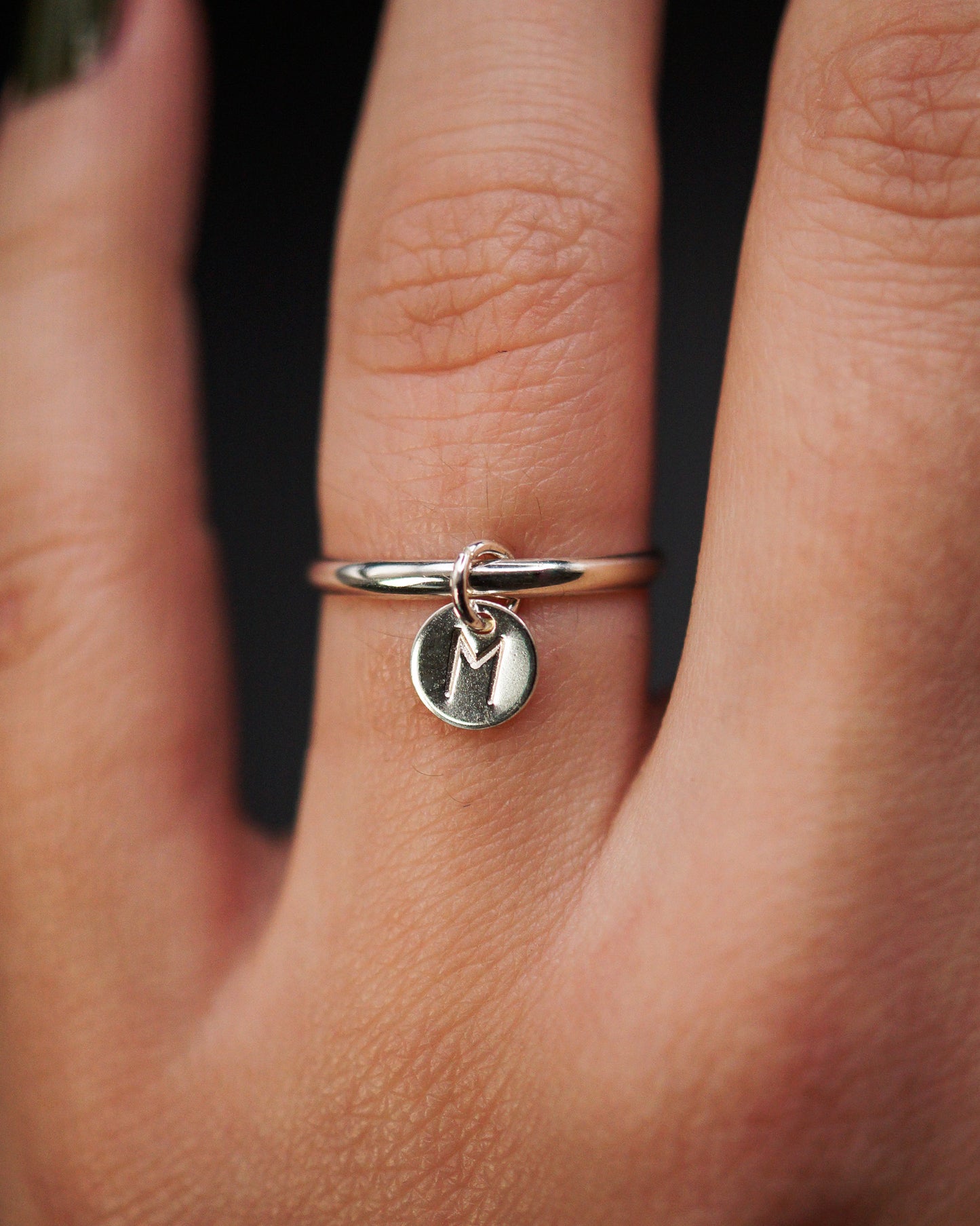 Monogram Charm Ring, Sterling Silver