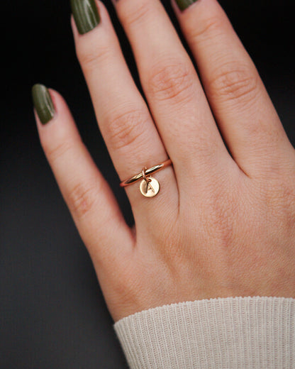 Monogram Charm Ring, 14K Rose Gold Fill