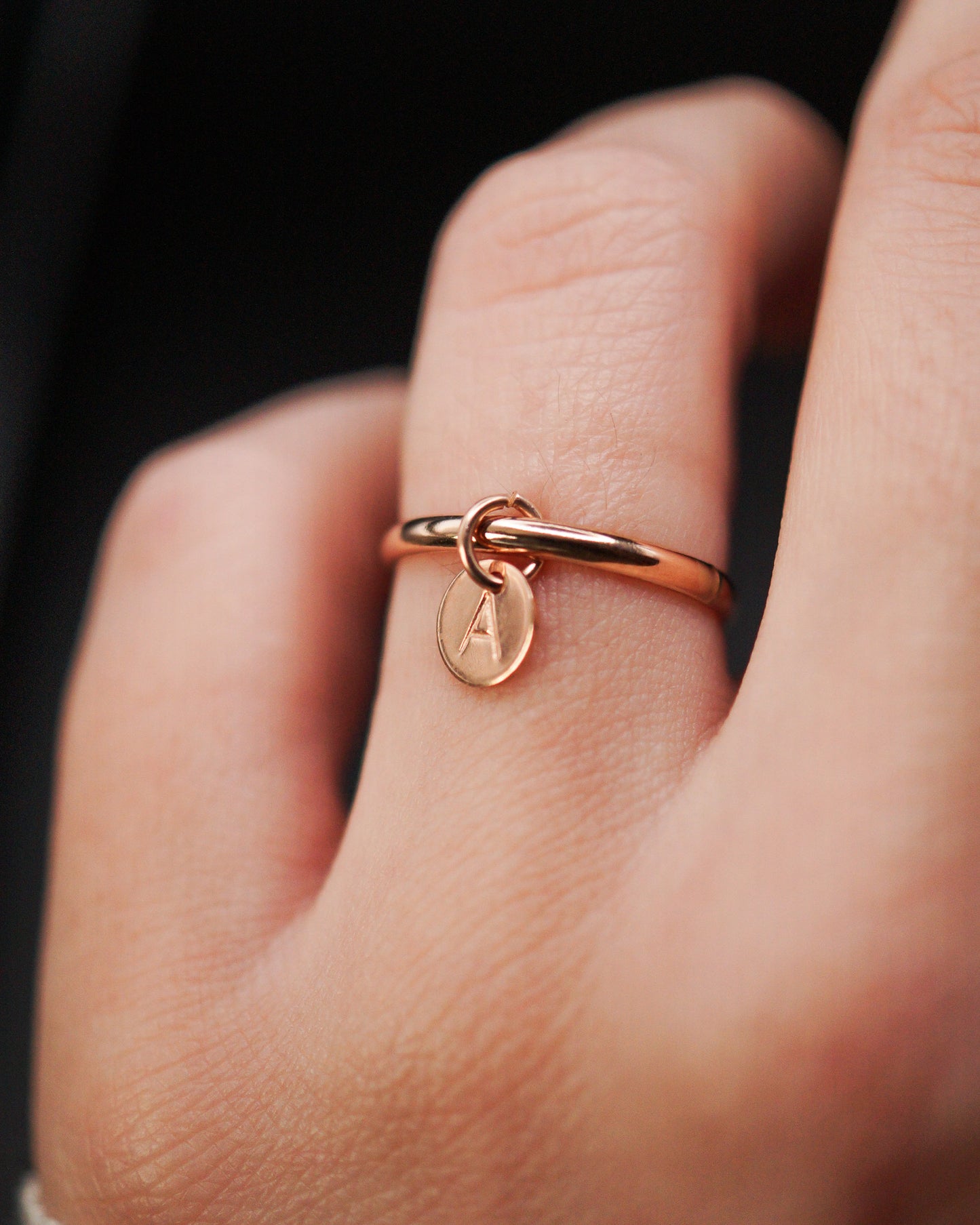 Monogram Charm Ring, 14K Rose Gold Fill