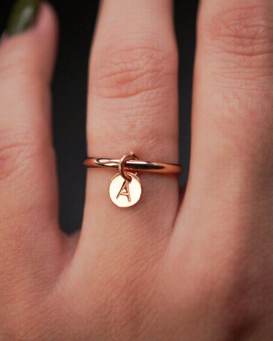 Monogram Charm Ring, 14K Rose Gold Fill