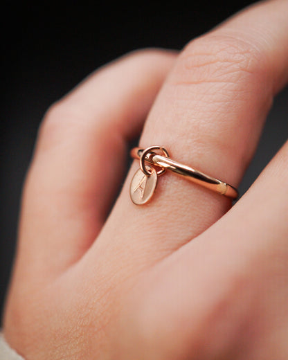 Monogram Charm Ring, 14K Rose Gold Fill