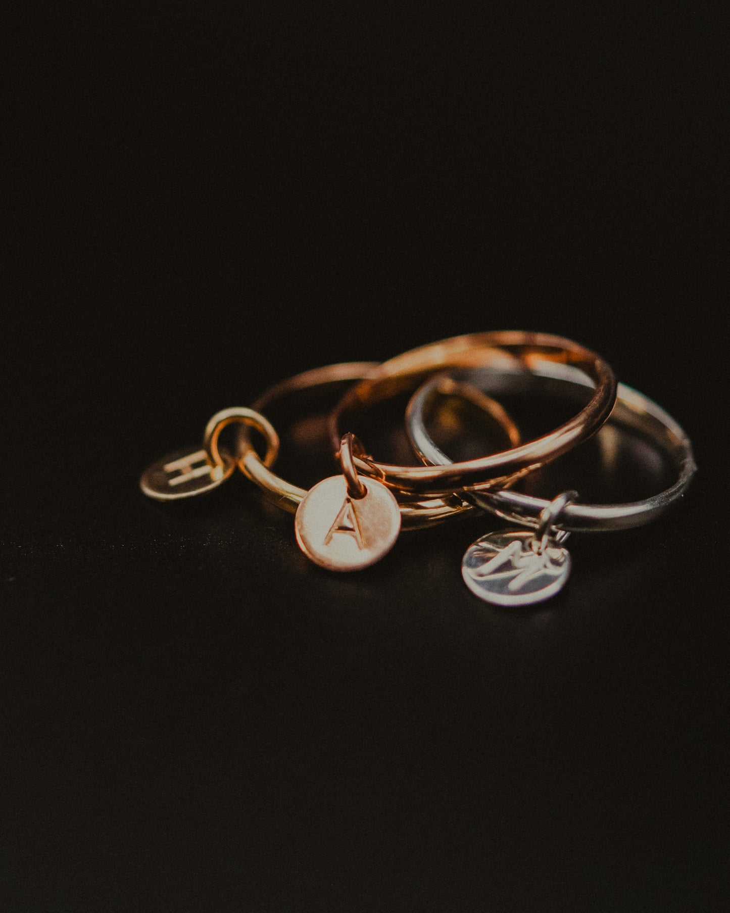 Monogram Charm Ring, 14K Rose Gold Fill