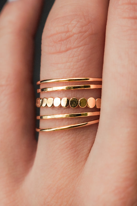 Medium Thick Bead Set of 5 Stacking Rings, Gold Fill, Rose Gold Fill or Sterling Silver