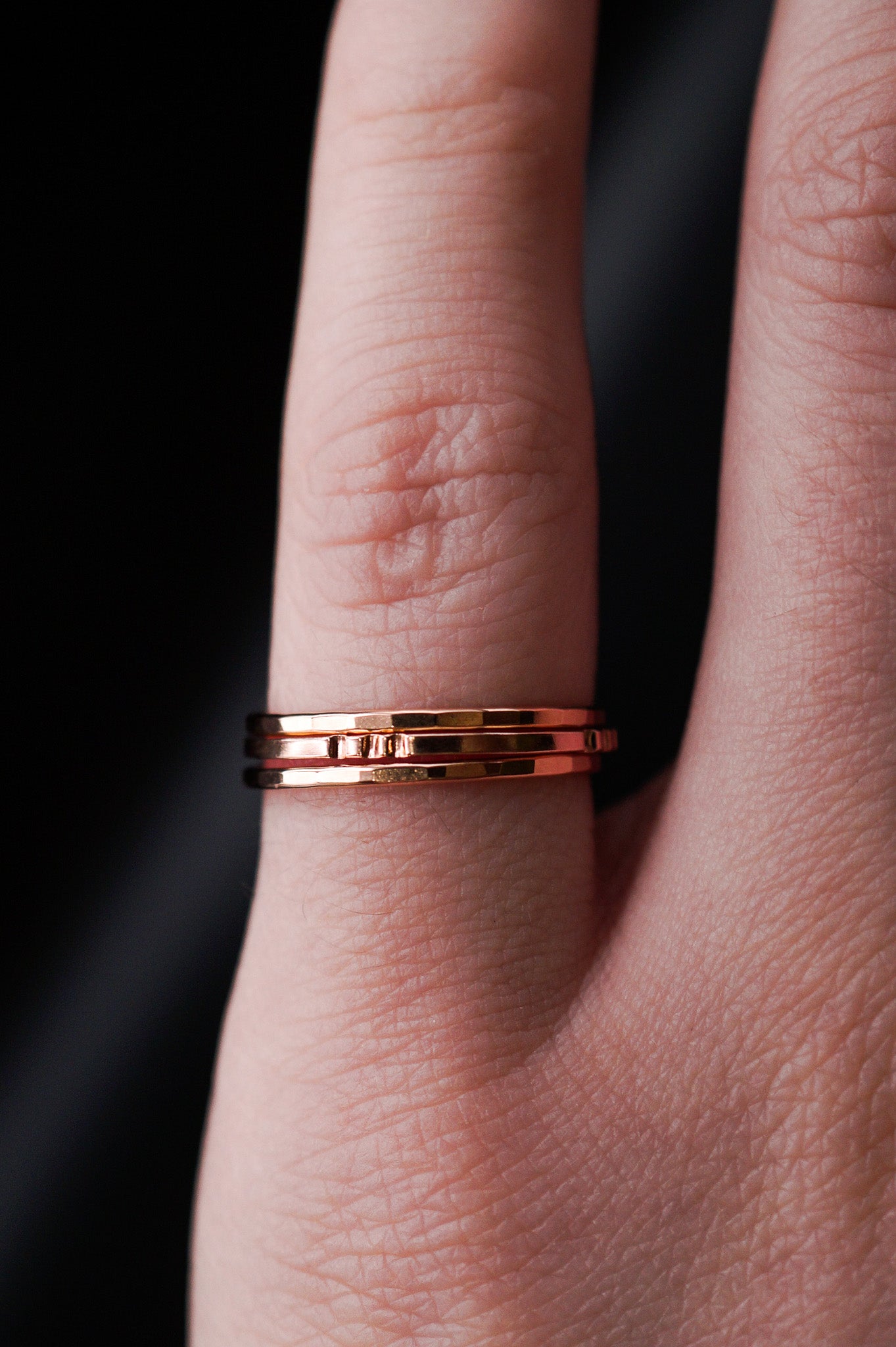 Hammered Square Lined Set Of 3 Stacking Rings, Gold Fill, Rose Gold Fill or Sterling Silver