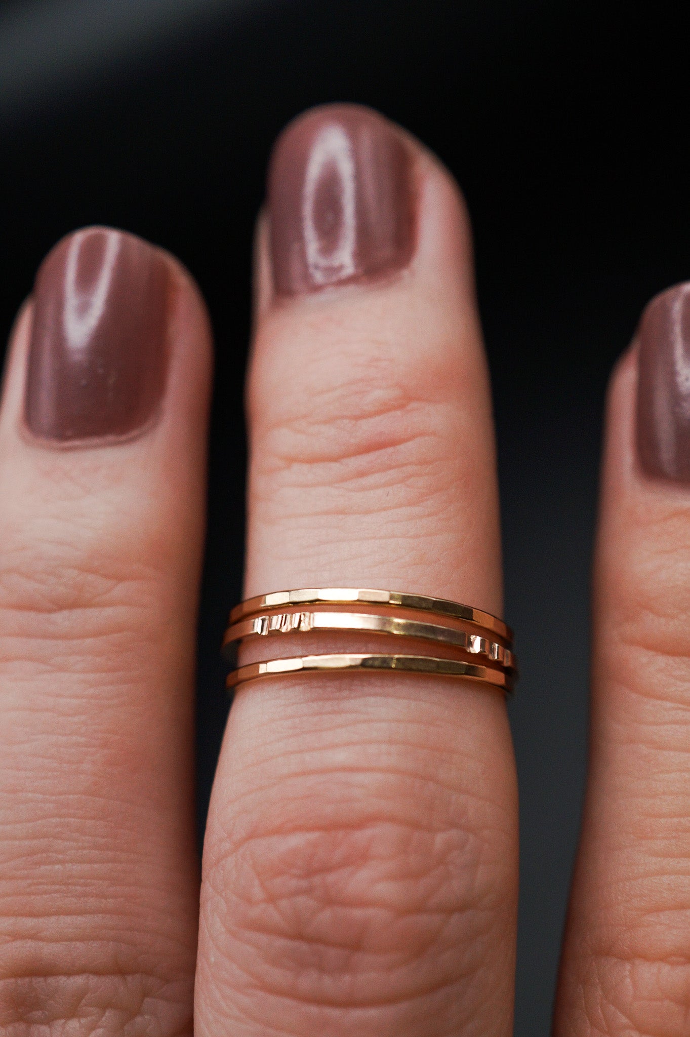 Hammered Square Lined Set Of 3 Stacking Rings, Gold Fill, Rose Gold Fill or Sterling Silver