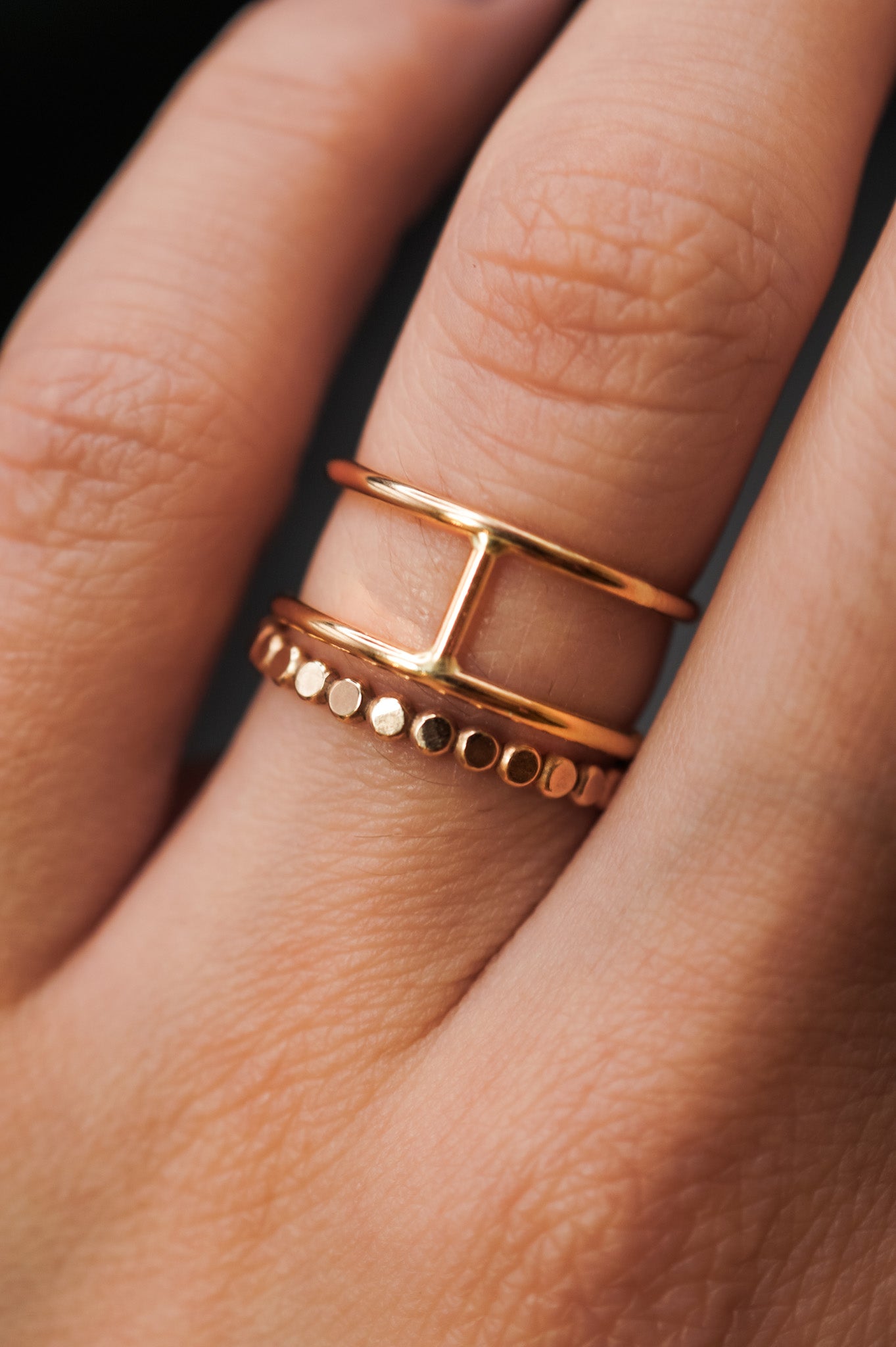 Mini Bead and Cage Ring Set of 2 Stacking Rings, Gold Fill or Rose Gold Fill
