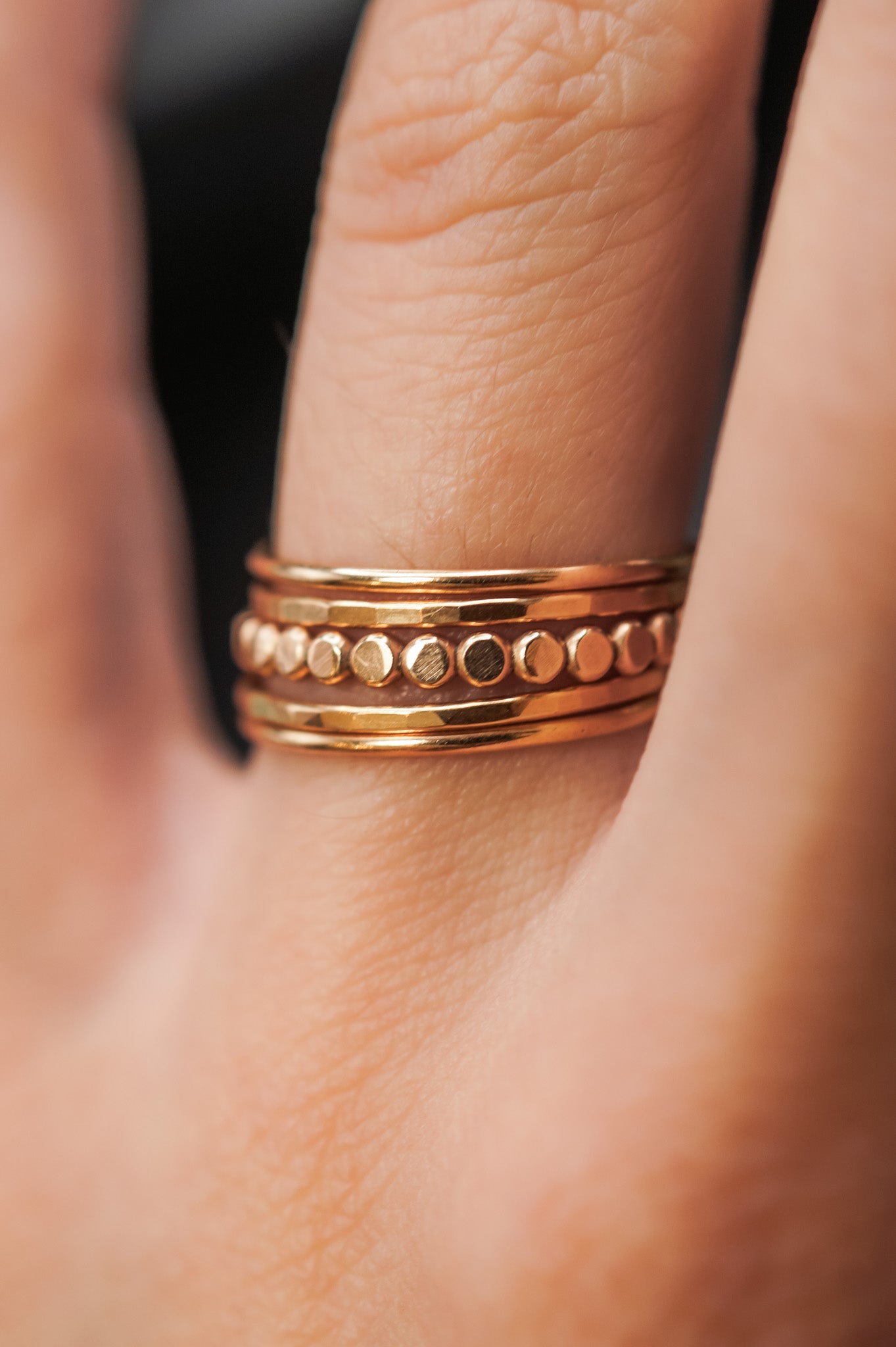 Medium Thick and Mini Bead Set of 5 Stacking Rings, Gold Fill or Rose Gold Fill
