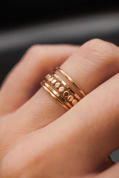 Medium Thick and Mini Bead Set of 5 Stacking Rings, Gold Fill or Rose Gold Fill