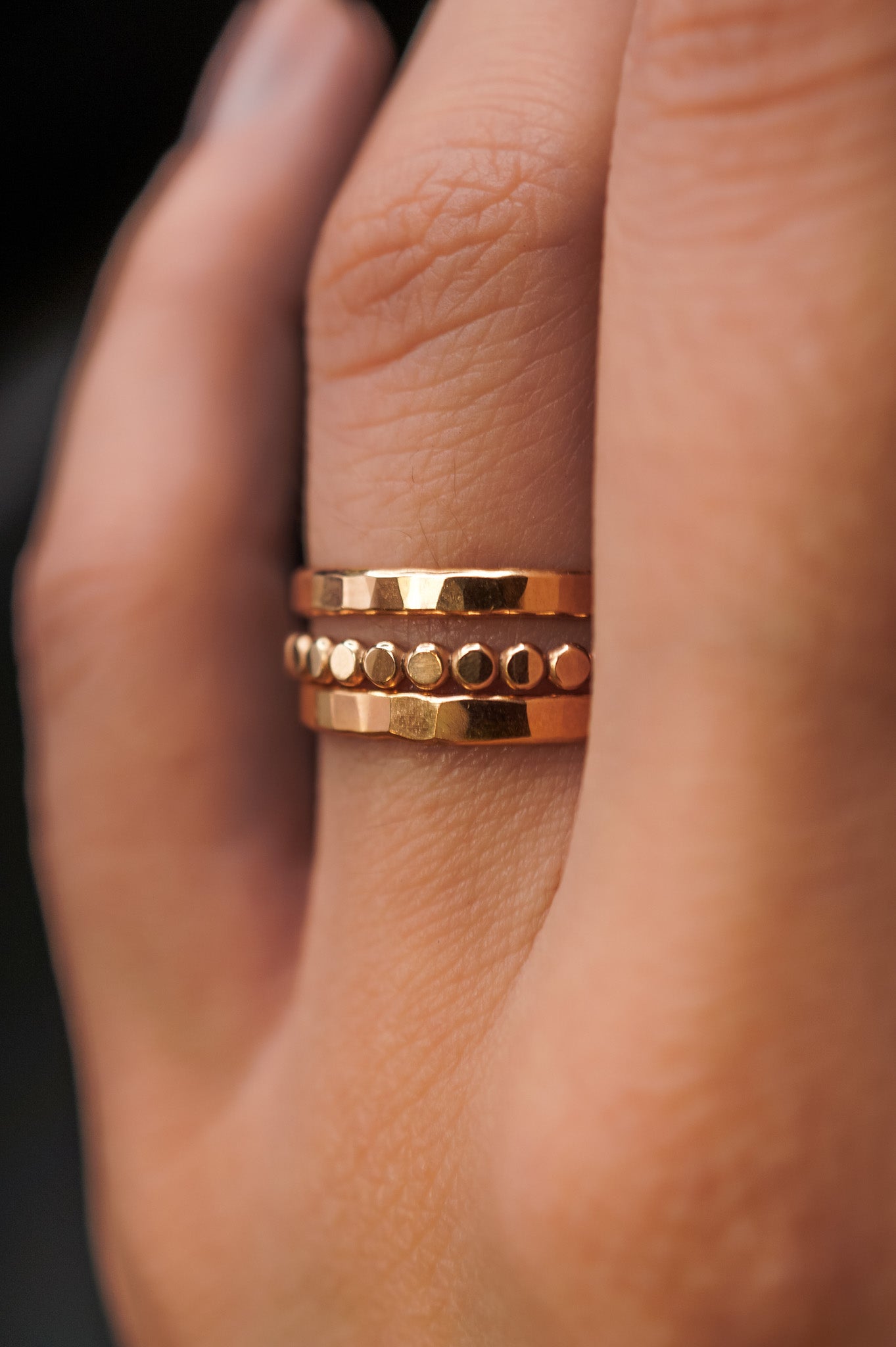 Extra Thick and Mini Bead Set of 3 Stacking Rings, Gold Fill or Rose Gold Fill