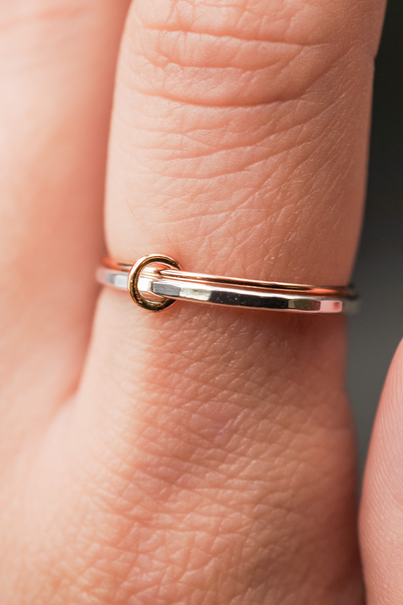 Skinny stackable Set of 6 Rings - Mixed Metal - Sterling fashion Silver and Copper band