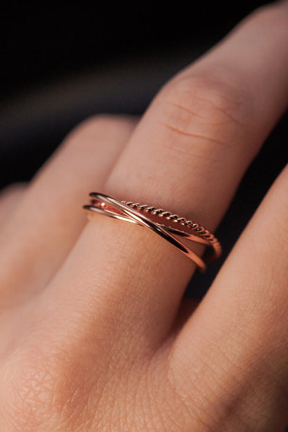Twist Interlocking Set of 3 Rings, Solid 14K Rose Gold