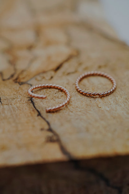 Twist Huggie Hoop Earring in Solid 14K Rose Gold