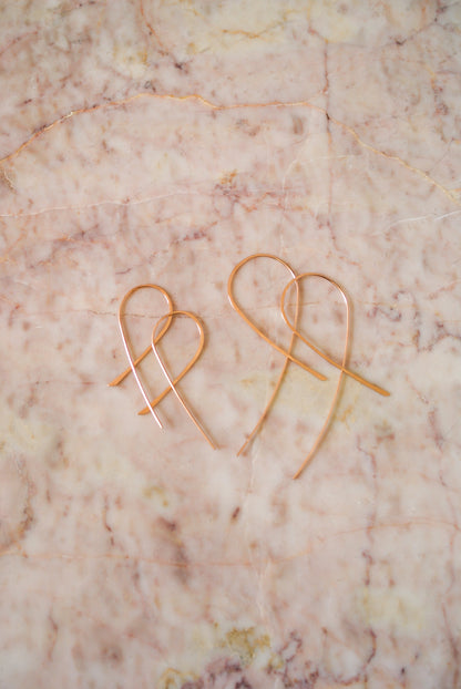 Ribbon Open Hoop Earrings in Solid 14K Gold or Rose Gold