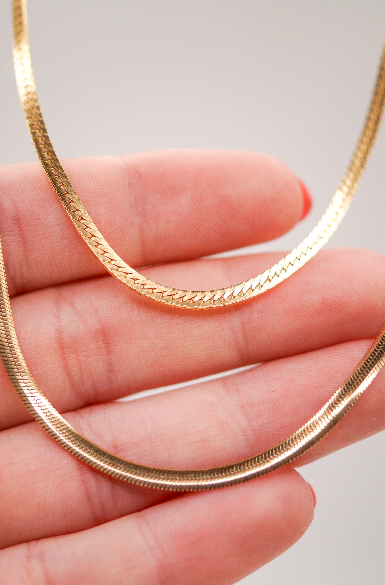 Textured Herringbone Chain Necklace, 14K Gold Fill