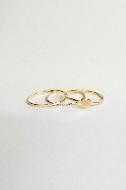 Heart Set of 3 Stacking Rings, 14K Gold Fill