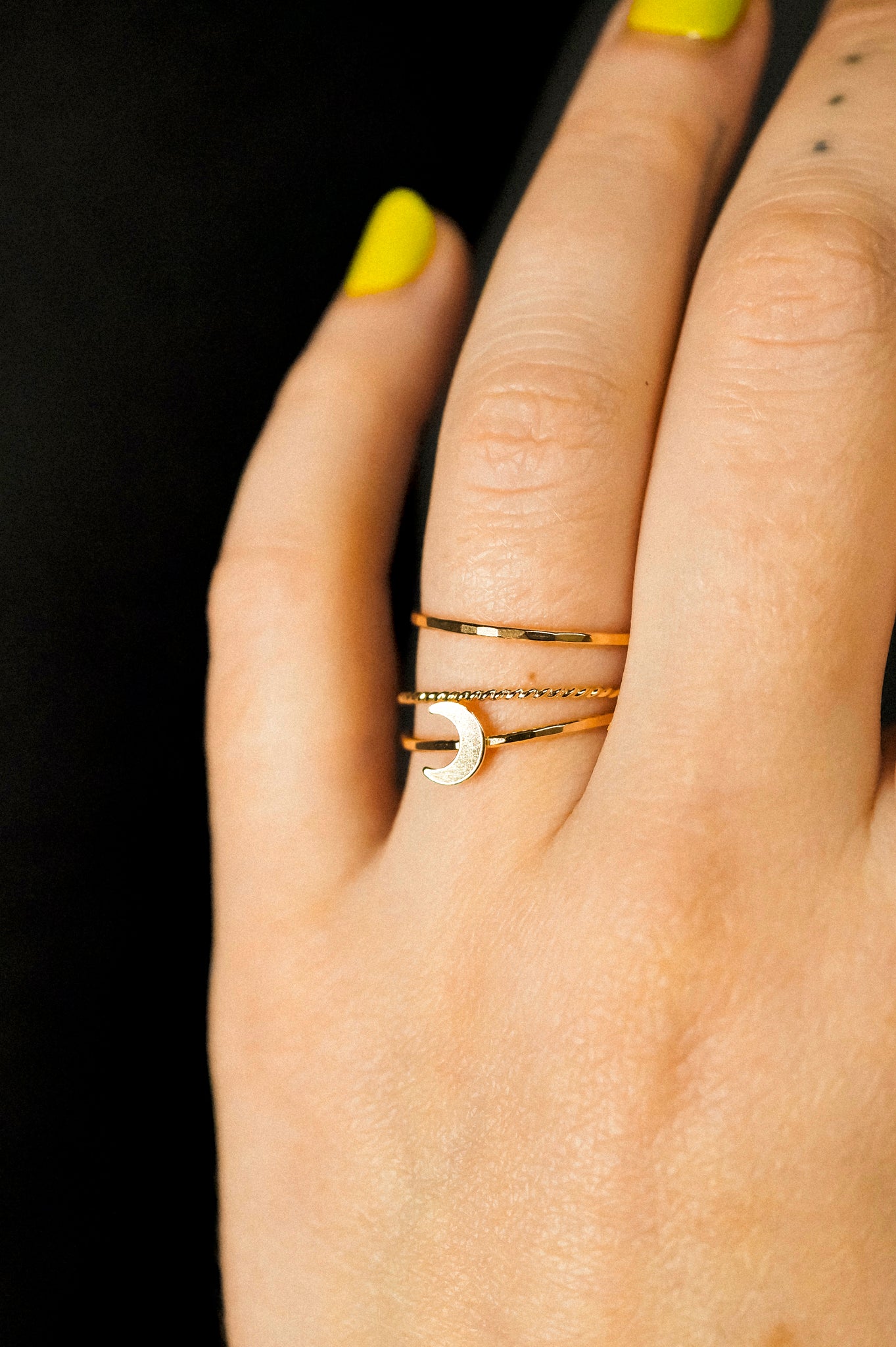 Moon Set of 3 Stacking Rings, 14K Gold Fill