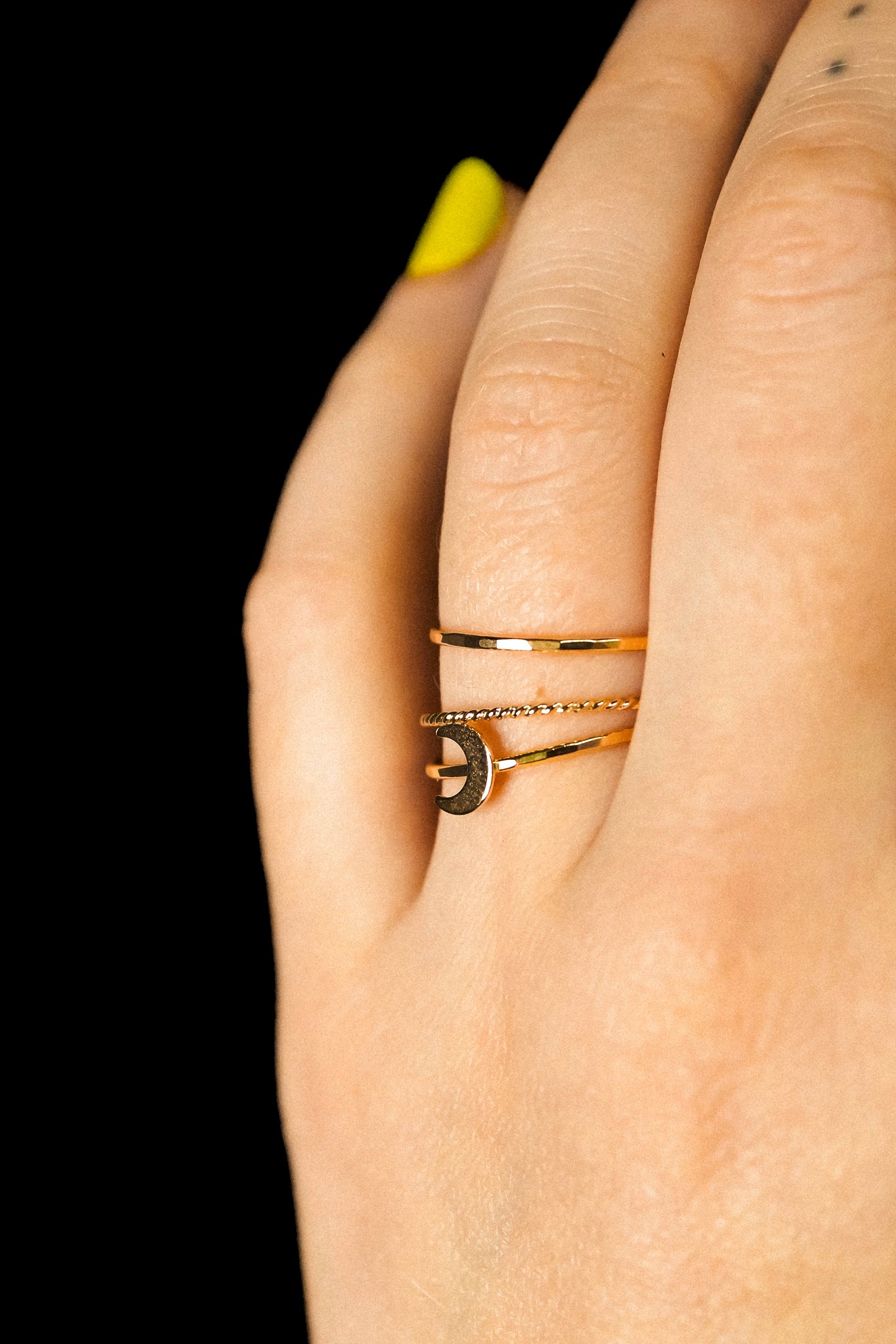 Moon Set of 3 Stacking Rings, 14K Gold Fill