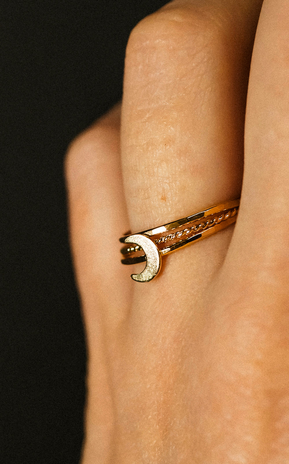 Moon Set of 3 Stacking Rings, 14K Gold Fill