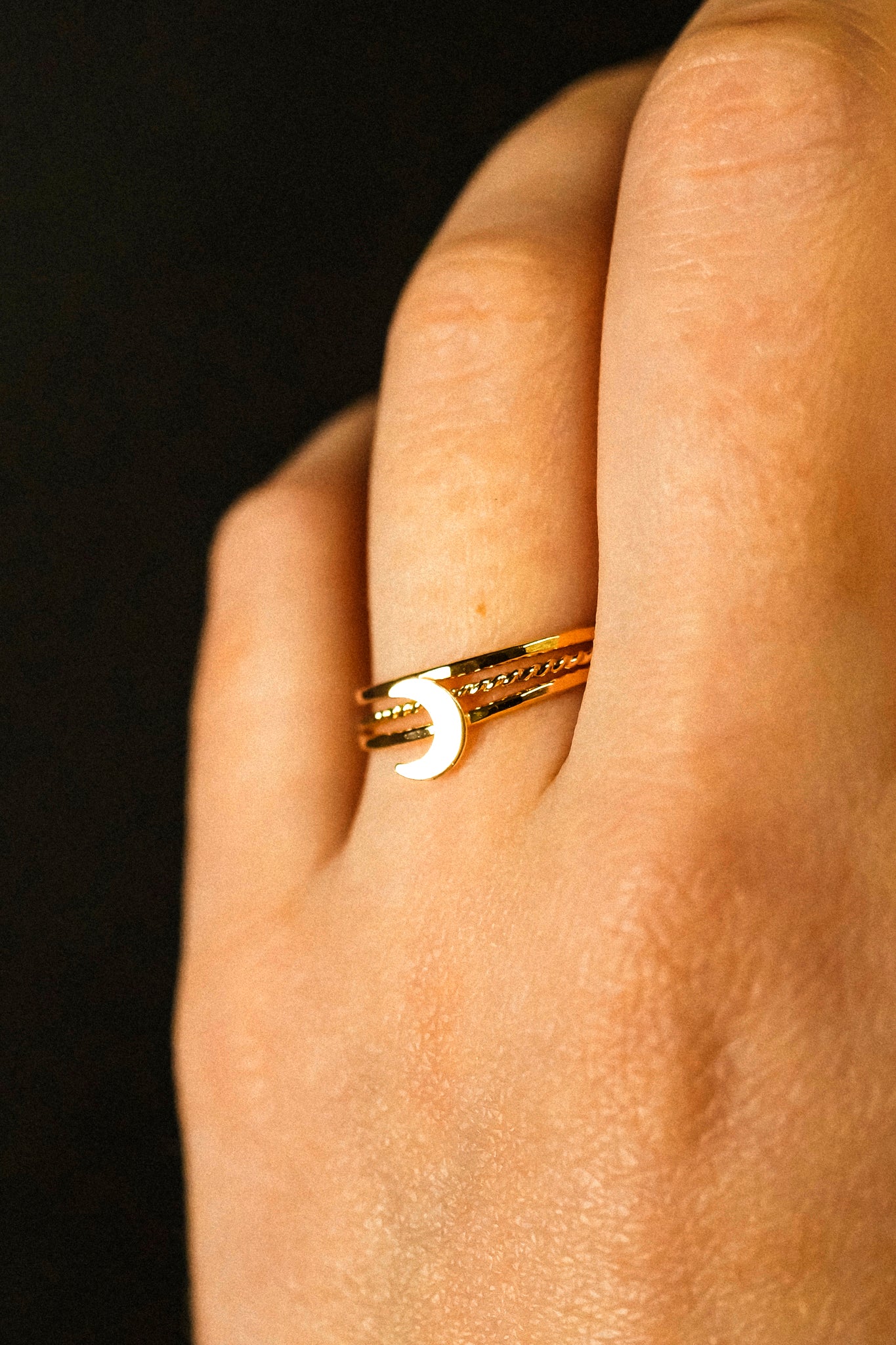Moon Set of 3 Stacking Rings, 14K Gold Fill