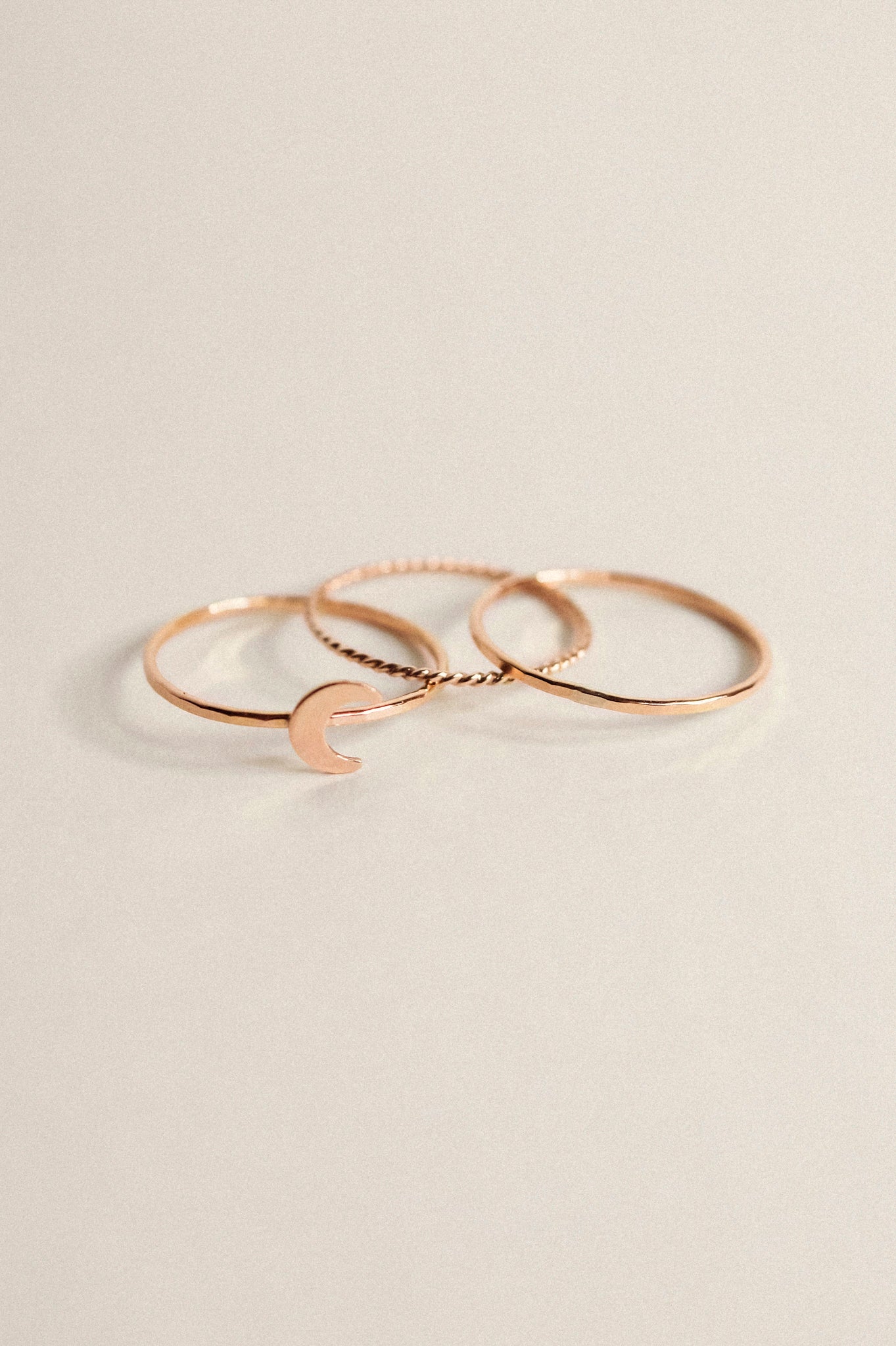 Moon Set of 3 Stacking Rings, 14K Rose Gold Fill