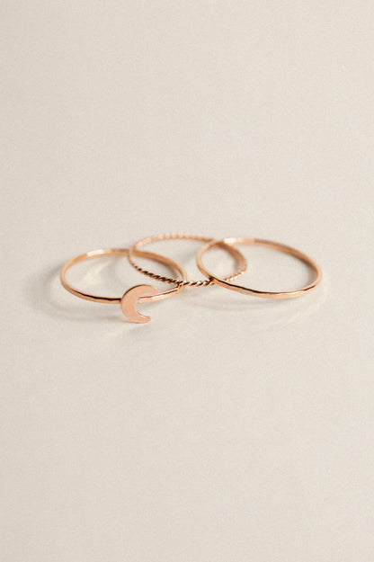 Moon Set of 3 Stacking Rings, 14K Rose Gold Fill