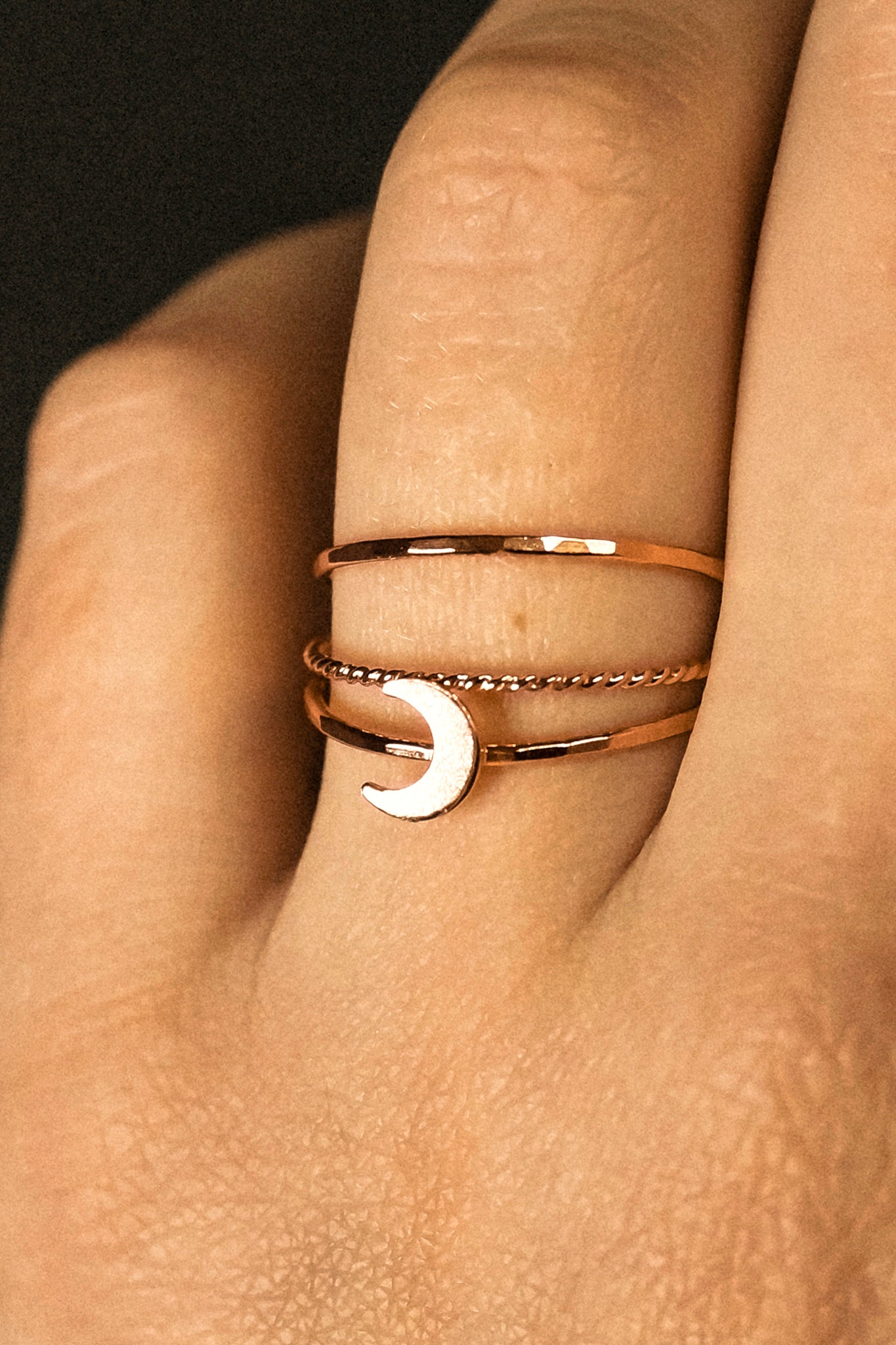 Moon Set of 3 Stacking Rings, 14K Rose Gold Fill
