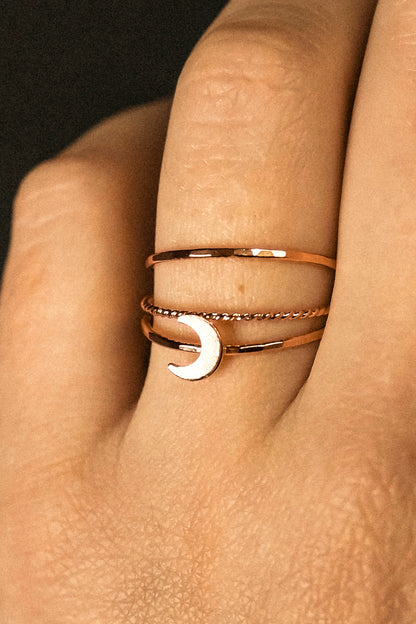 Moon Set of 3 Stacking Rings, 14K Rose Gold Fill