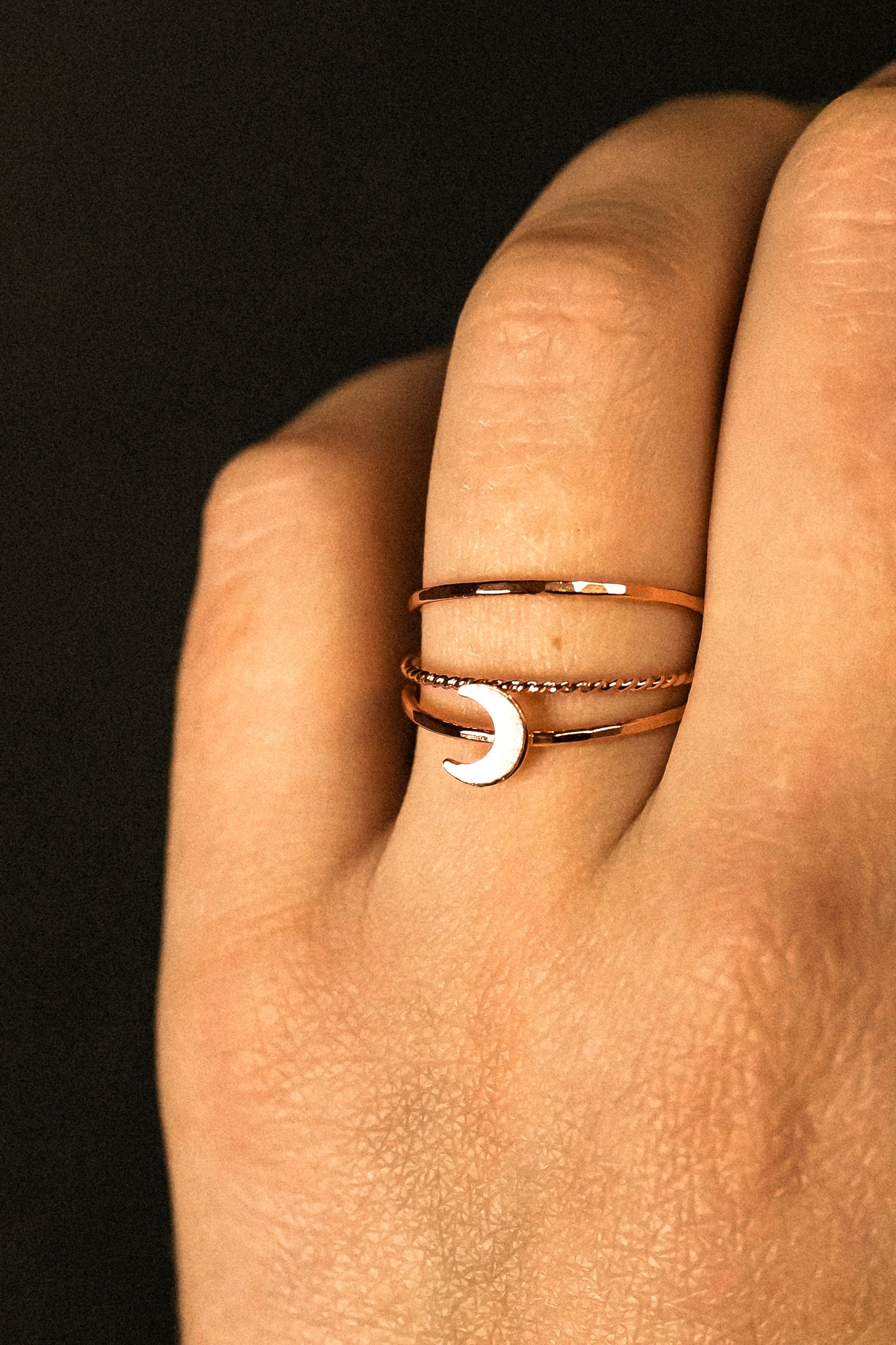 Moon Set of 3 Stacking Rings, 14K Rose Gold Fill