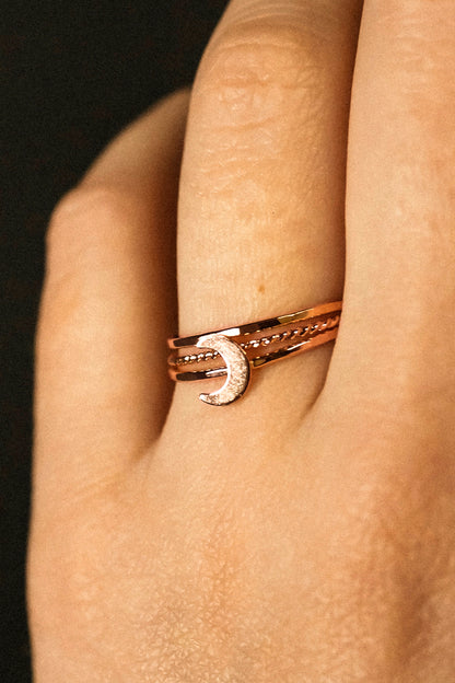 Moon Set of 3 Stacking Rings, 14K Rose Gold Fill